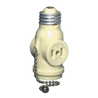 660 Watt, 125 Volt, Two Outlet With Pull Chain Socket Adapter, White