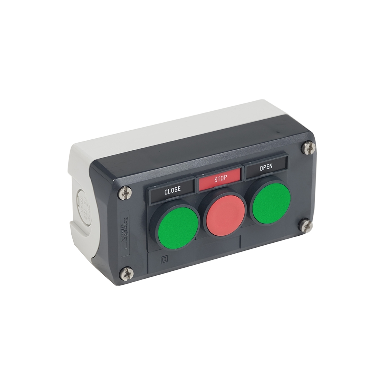 Complete control station, Harmony XALD, dark grey, pushbuttons, 22mm, 2NO +1NC, marked