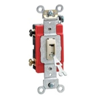20 Amp, 120/277 Volt, Toggle Locking Double-Pole AC Quiet Switch, Extra Heavy Duty Grade, Self Grounding, Back and Side Wired, Ivory
