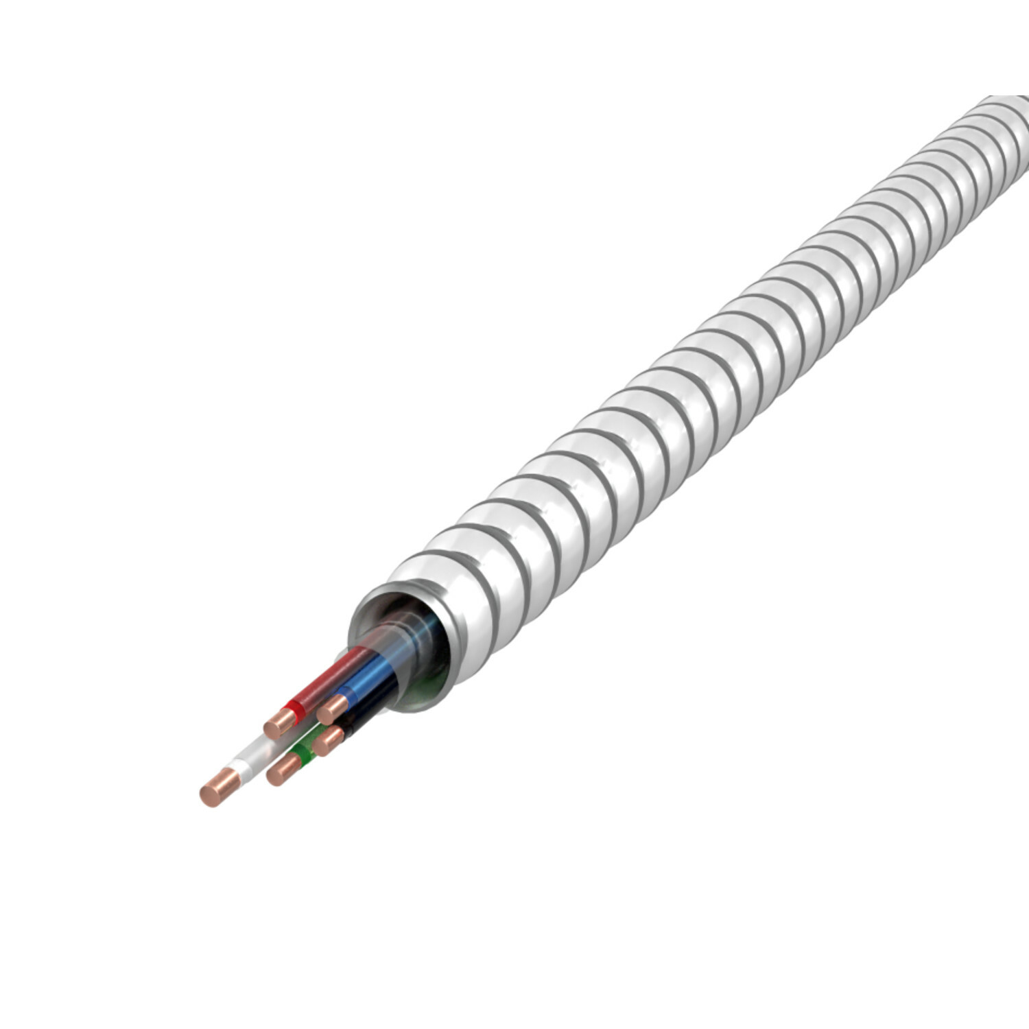 10-3/10-3/10-2 BK RD BE 3WE 2GN Super Neutral Cable, White Interlocked Galvanized Steel Armor , 1000' Reel, Type MC - Neutral Per Phase/Oversized Neutral