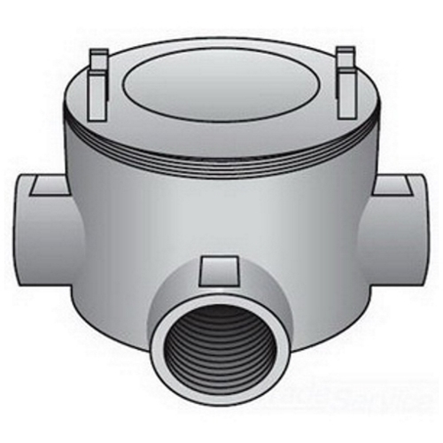 OZ-Gedney Type GUAT Conduit Outlet Box, Number Of Outlet: 3, Malleable Iron Body, Copper-Free Aluminum Cover, Size: 3/4 IN, Cable Entry: (3) 3/4 IN Hubs, 15 CU-IN Capacity, No, 3 IN Cover Opening, Finish: Zinc Electroplated With Aluminum Enamel, 3-5/8 IN Width, 2-1/8 IN Depth, 3-5/8 IN Height, NEMA Rating: NEMA 4, 7CD, 9EFG, Third Party Certification: UL File Number E-30513, Class I, Division 1, 2, Groups C, D, Class I, Zone 1, 2, Groups IIA, IIB, Class II, Division 1, 2, Groups E, F, G, Class III, CSA 020945, Applicable Third Party Standards: UL 886, CSA C22.2 Number 30, NEC Articles 500-503 And 505, Military Specification Mil-F-28675, Federal Specification A-A-50563, For Rigid Conduit And IMC