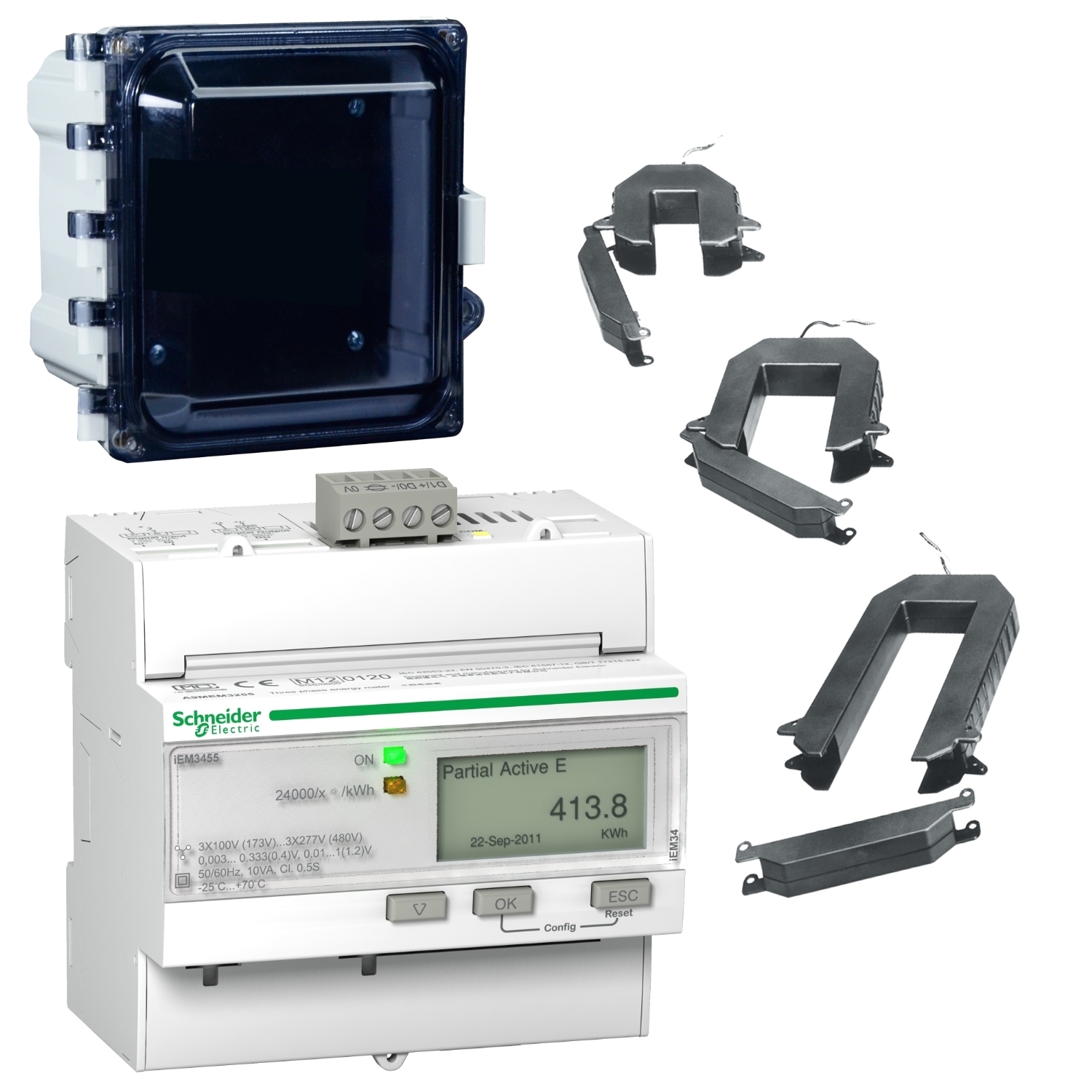 A9MEM3455 Meter, 3 Split Core 400A LVCTs, NEMA Type 4X Enclosure