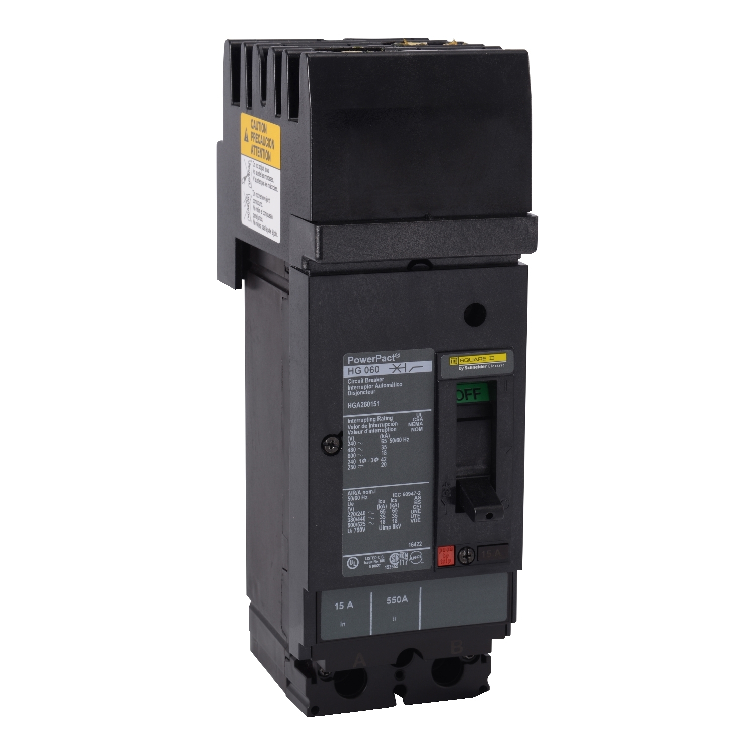 Circuit breaker, PowerPacT H, 40A, 2 pole, 600VAC, 18kA, I-Line, thermal magnetic, 80%, AC