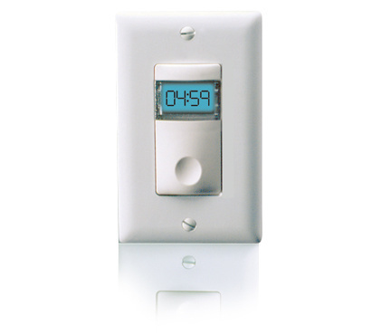 The InteliSwitch TS-400 series digital time switches automatically turn lights off after a preset time. The simple pushbutton operation provides users with convenient time out lighting control without the nuisance of twist timers.
