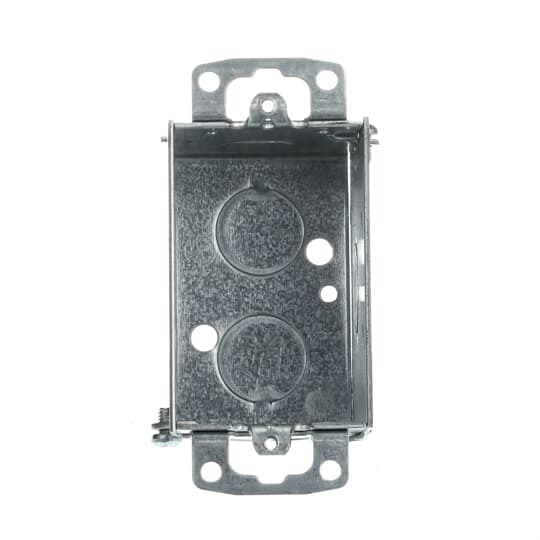 Gangable Switch Box, 12.5 Cubic Inches, 3 Inches Long x 2 Inches Wide x 2-1/2 Inches Deep, 1/2 Inch Knockouts, Pre-Galvanized Steel, Beveled Corners and Ears Flush, For use with Conduit