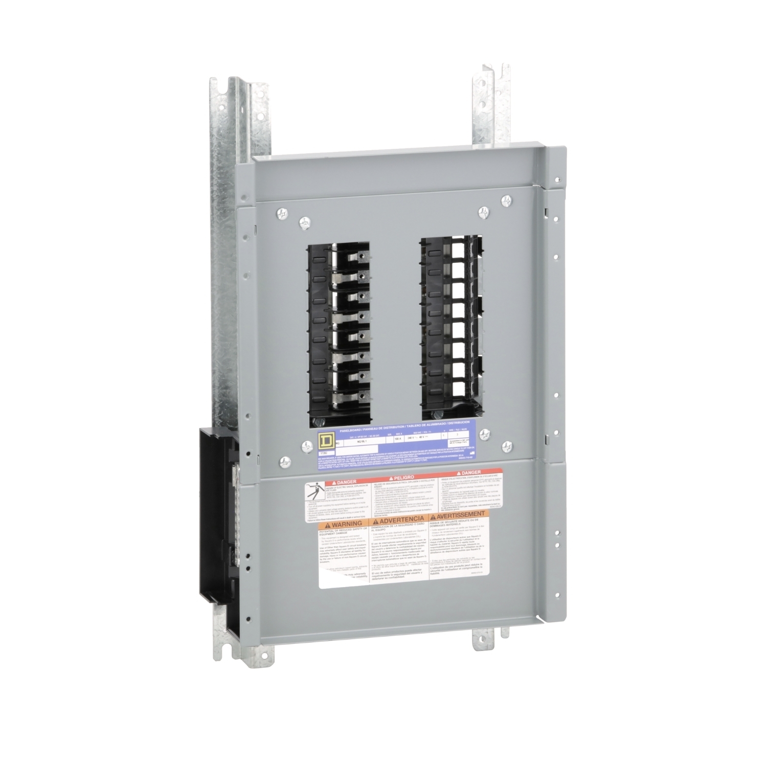 Panelboard interior, NQ, main lugs, 100A, Al bus, 18 pole spaces, 1 phase, 3 wire, 240VAC, 48VDC