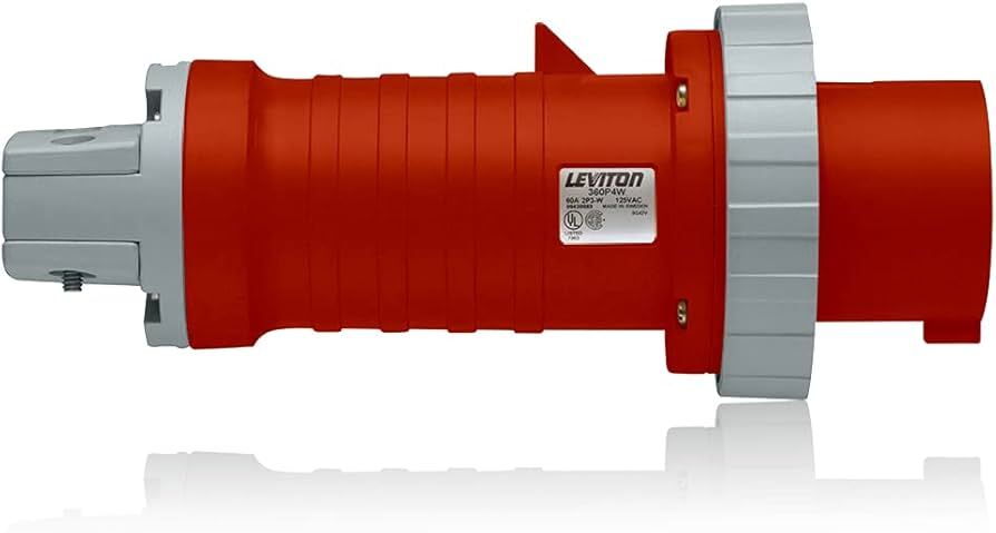 4100P7WLEV LEV Watertight Sleeve Plug, 480 V AC, 100 A, 3 Poles, 4 Wires, Red
