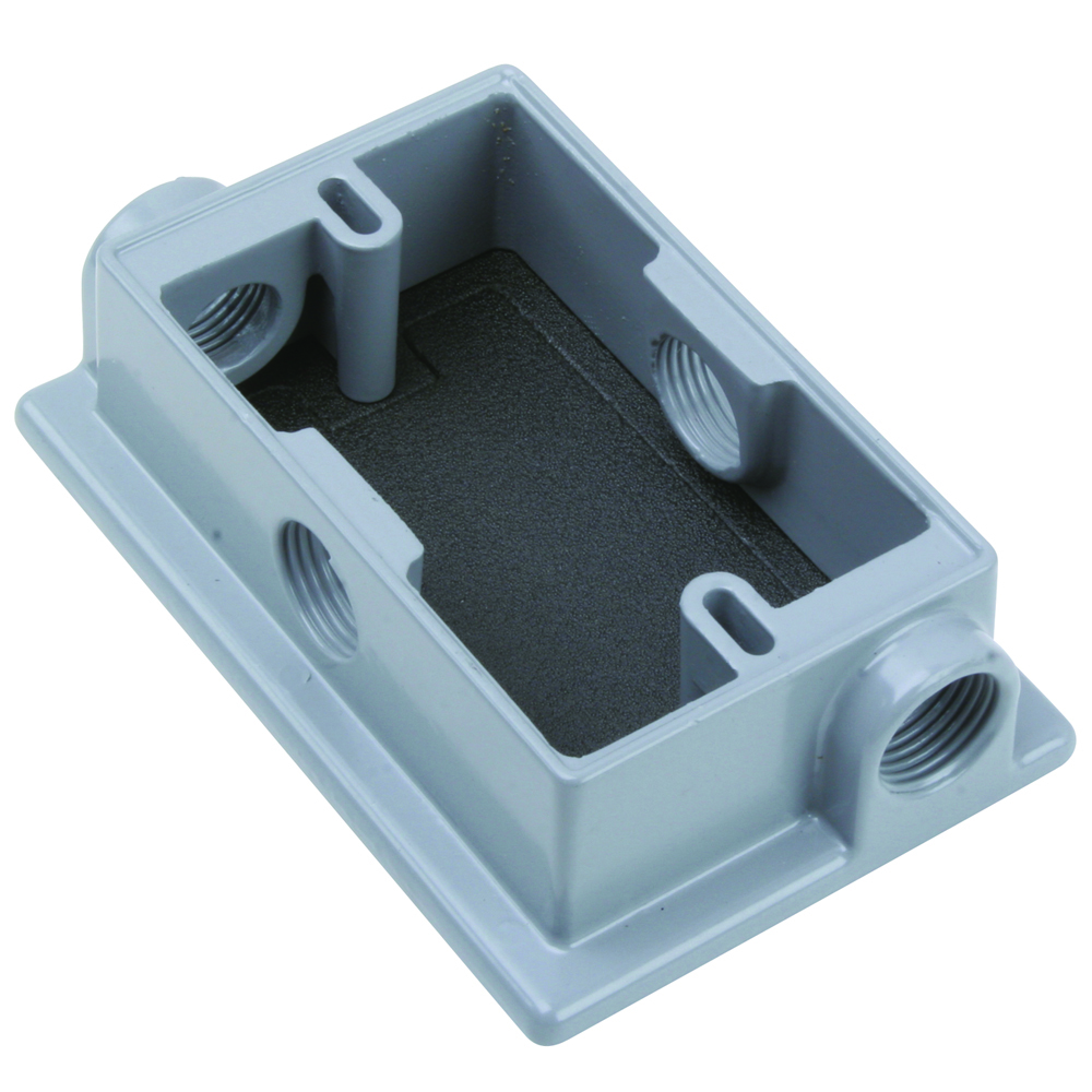 1Gang Flanged Extension Ring With 4-1/2'' Hubs,2-1/2Plugs Supplied, 9.5 Cu. In., Gray