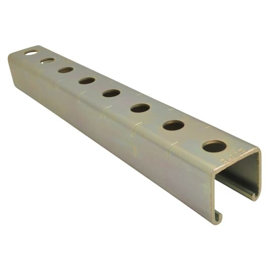 Channel, 12 Gauge, 1-5/8 Inch x 1-5/8 Inch, Length 10 Feet, Steel with 1/2 Inch Knockouts on 6 Inch Centers