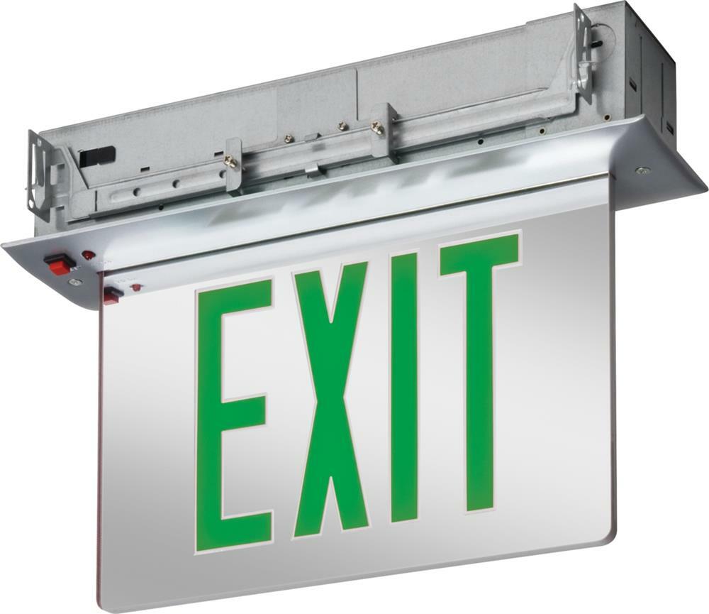 BE W G UM M2 Basics Edge-Lit Exit Sign, Green, Surface or Recessed Mount