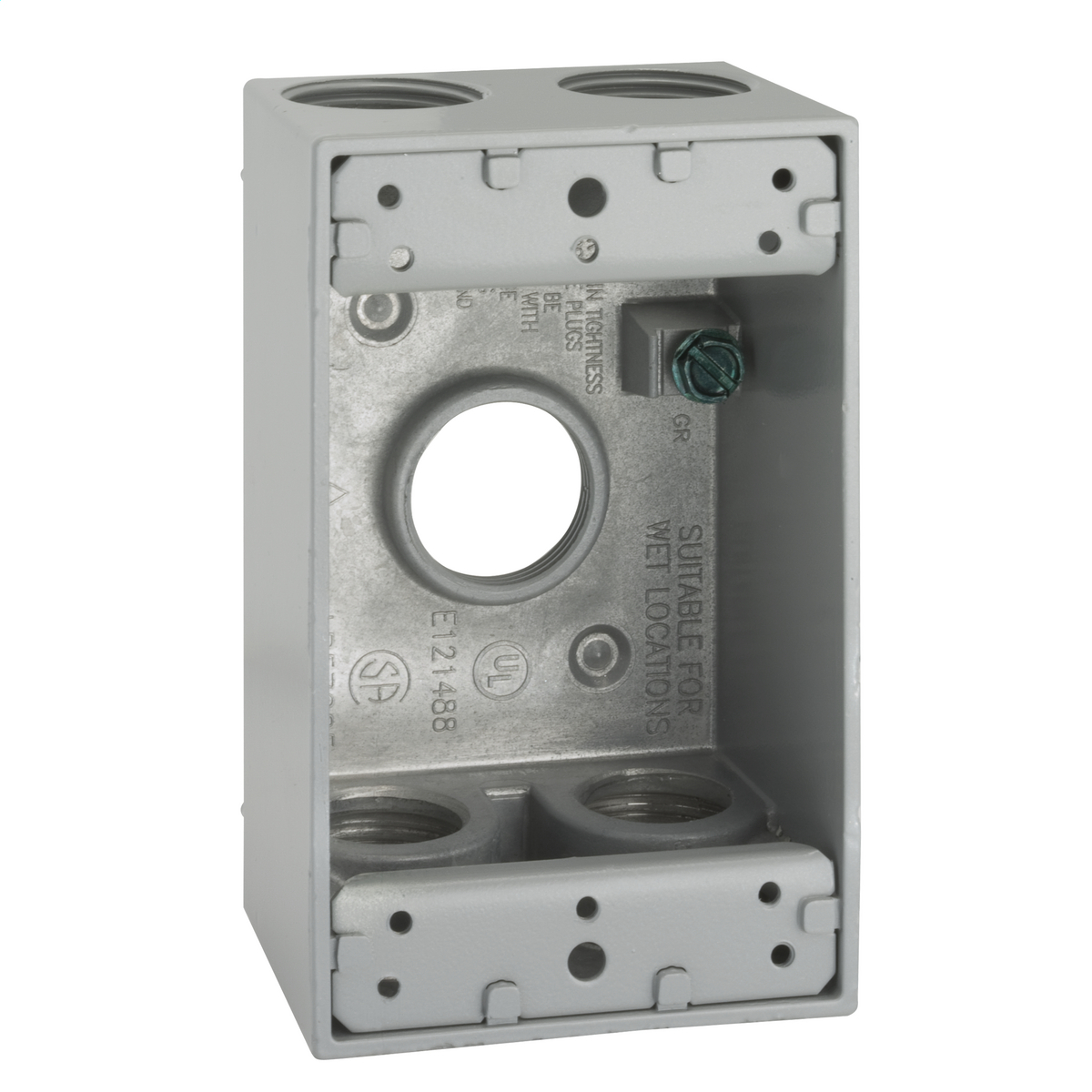 1G WEATHERPROOF BOX (5) 3/4 IN. OUTLETS - GRAY