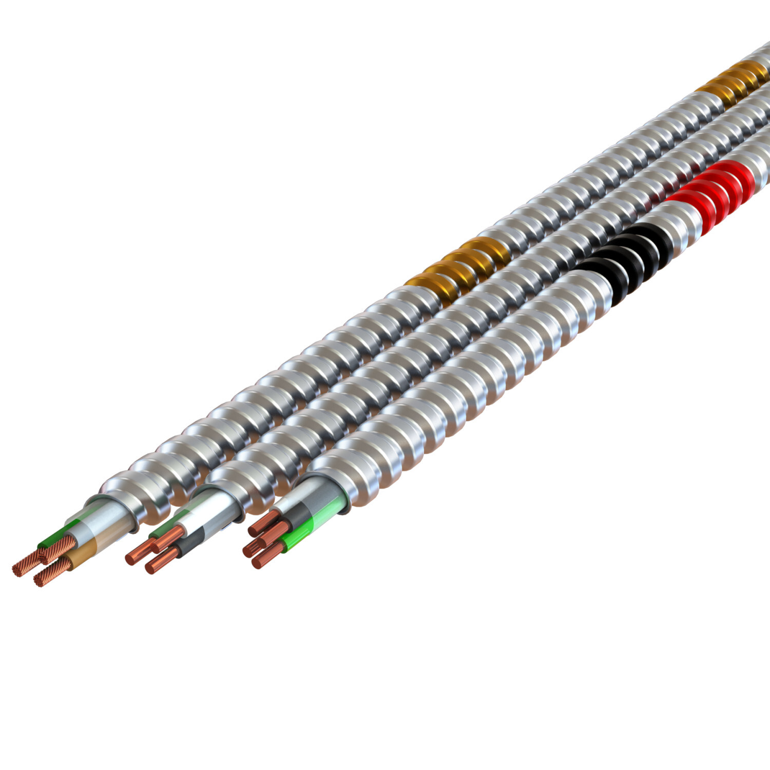 S8-4 Stranded Brown, Orange, Yellow, Gray, Green, MC Lite, Plain Interlocked Aluminum Armor , 500' Reel, Type MC
