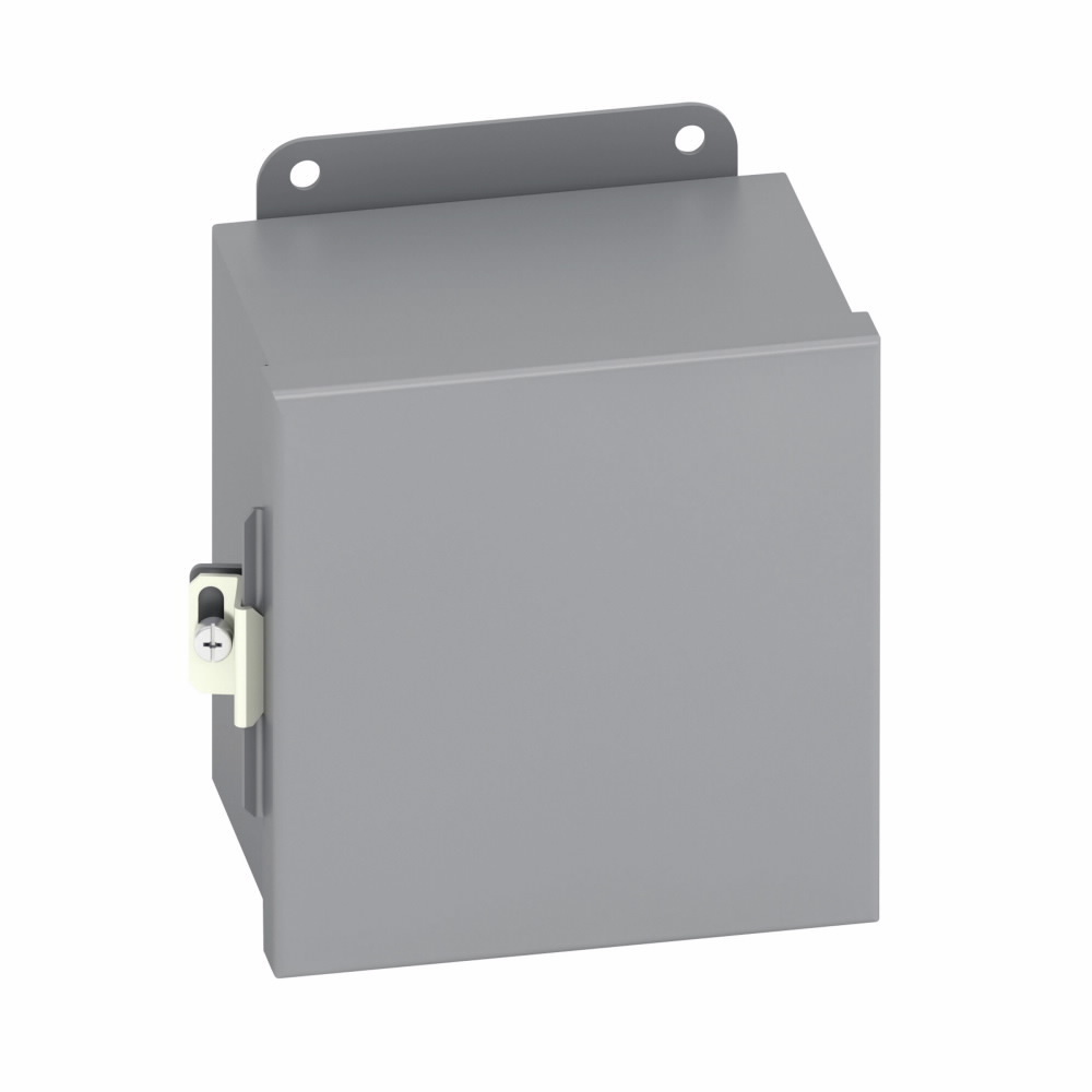 Eaton B-Line series JIC panel enclosure, 16" height, 8" length, 14" width, NEMA 12, Hinged cover, 12CHC enclosure, Wall mount, Small single door, External mounting feet, Carbon steel, Seamless poured in-place gasket