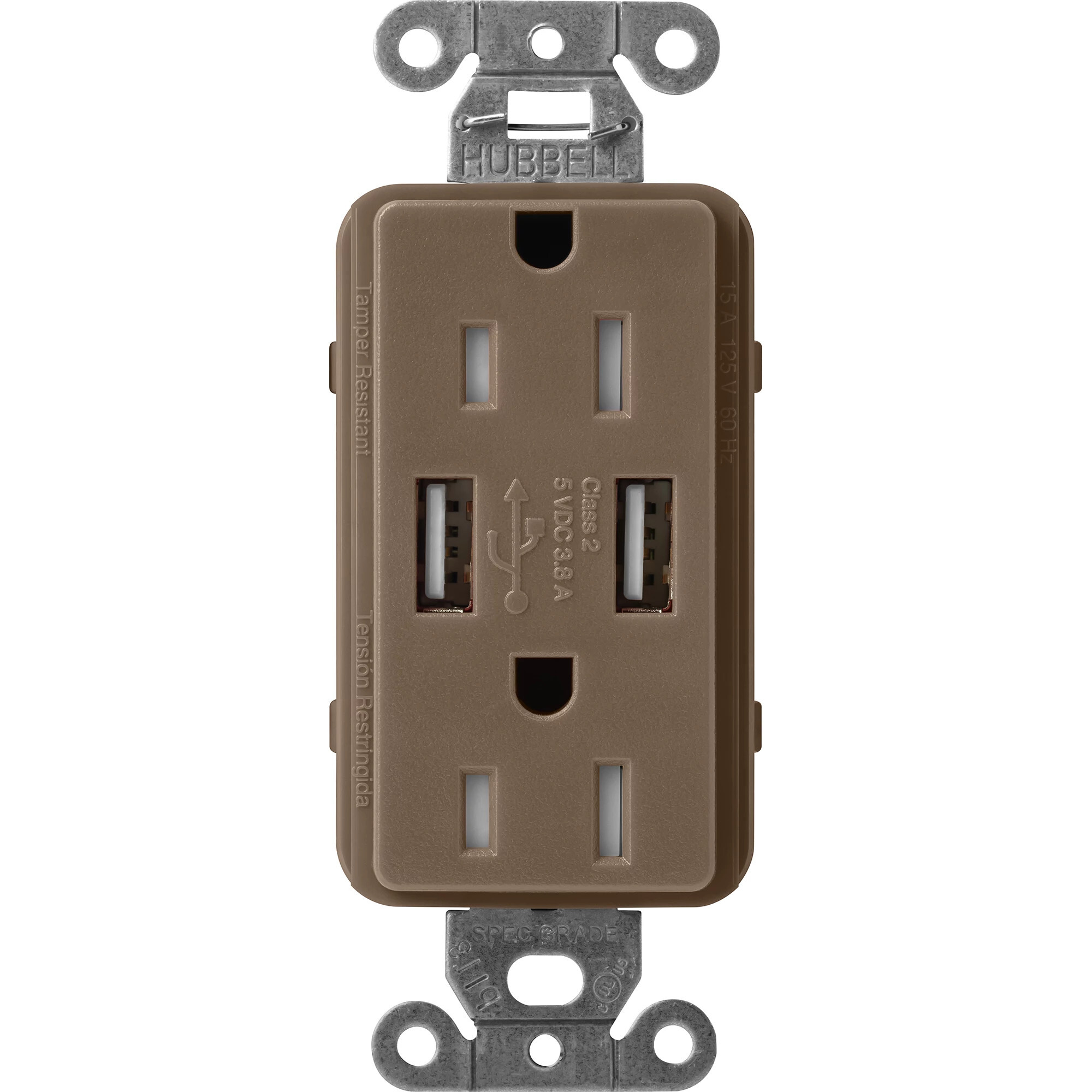 Lutron Claro USB Type A 2.0 Duplex Receptacle, 15 Amp, Espresso