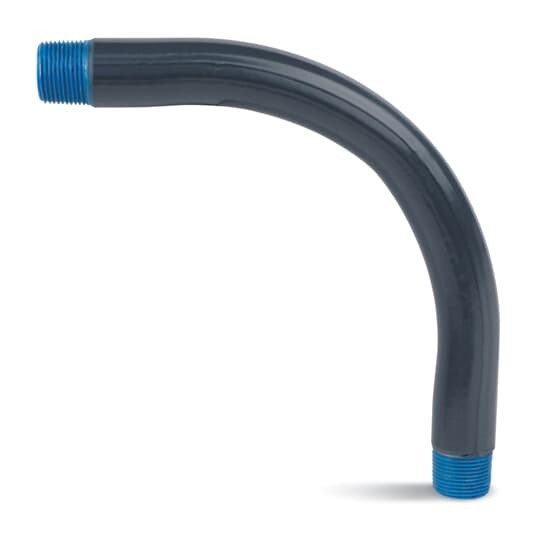Large Radius Elbow, 40 Mil PVC Coated, Pipe Size 4 Inch/103 Metric, Angle 90 Degrees, Radius 48 Inch/1,219.20 Millimeters, Offset 5 Feet/1,524.00 Millimeters, Straight End 12 Inch/304.80 Millimeters, Unbent Length 102 Inch/2,590.80 Millimeters, Hot-Dip Galvanized Rigid Steel, Gray