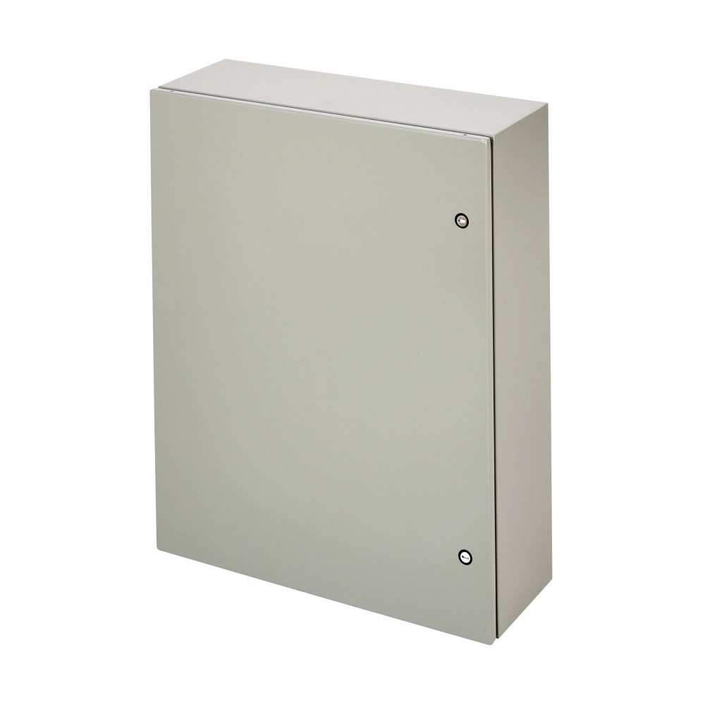 Eaton B-Line series wall mounted panel enclosure,24" height,10" length,24" width,NEMA 4,Hinged cover,SD enclosure,Wall mount,Medium single door,Thru holes,optional external mounting feet,Carbon steel,Seamless poured in-place gasket