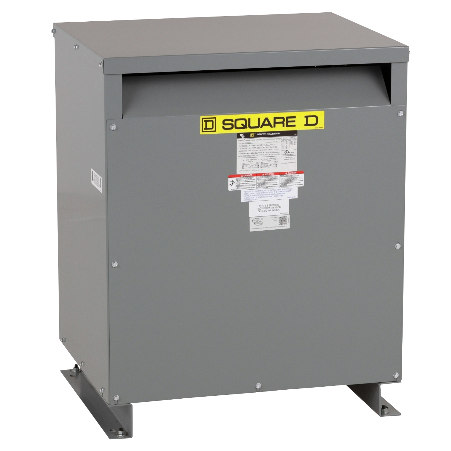 Transformer, dry type, DOE 2016, 75kVA, 1 phase, 240x480V primary, 120/240V secondary, 21D, 150C rise