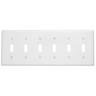 6-Gang Toggle Device Switch Wallplate, Thermoset, Device Mount, White