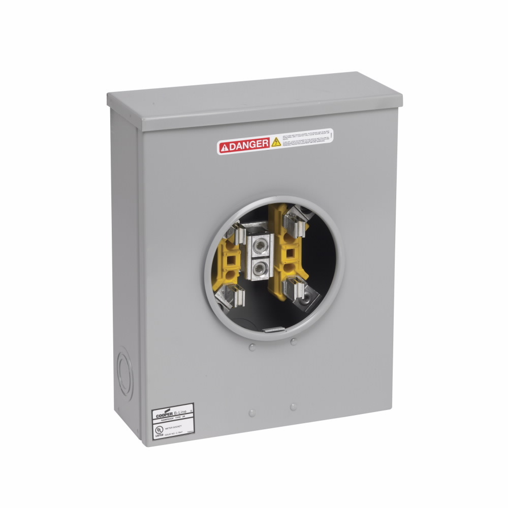Eaton B-Line series single meter sockets, AW Hub top provision, 200 A, Both, 7 jaws, Ring type, 3, Steel, ANSI 61 paint, Side, 3 poles, 4 wires, #6 - 250MCM line lug size, #6 - 250MCM load lug size, None