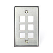 QuickPort Wallplate, Single Gang, 6-Port, Stainless Steel