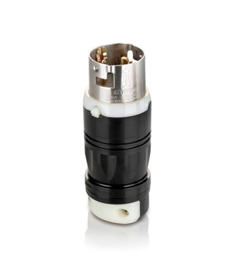 50 Amp, 480 Volt AC, Industrial Grade, Grounding, Black and White Locking Plug, California-Style, Black-White