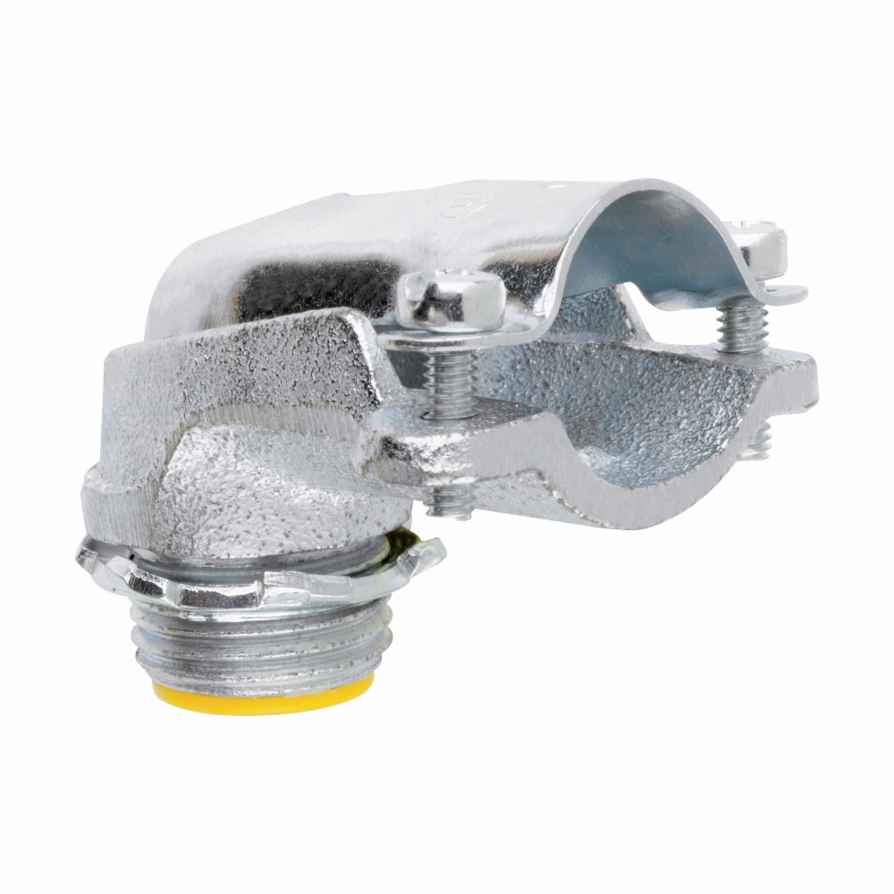 Eaton Crouse-Hinds series FMC clamp type connector, FMC, 90 angle, Insulated, Malleable iron, 1"