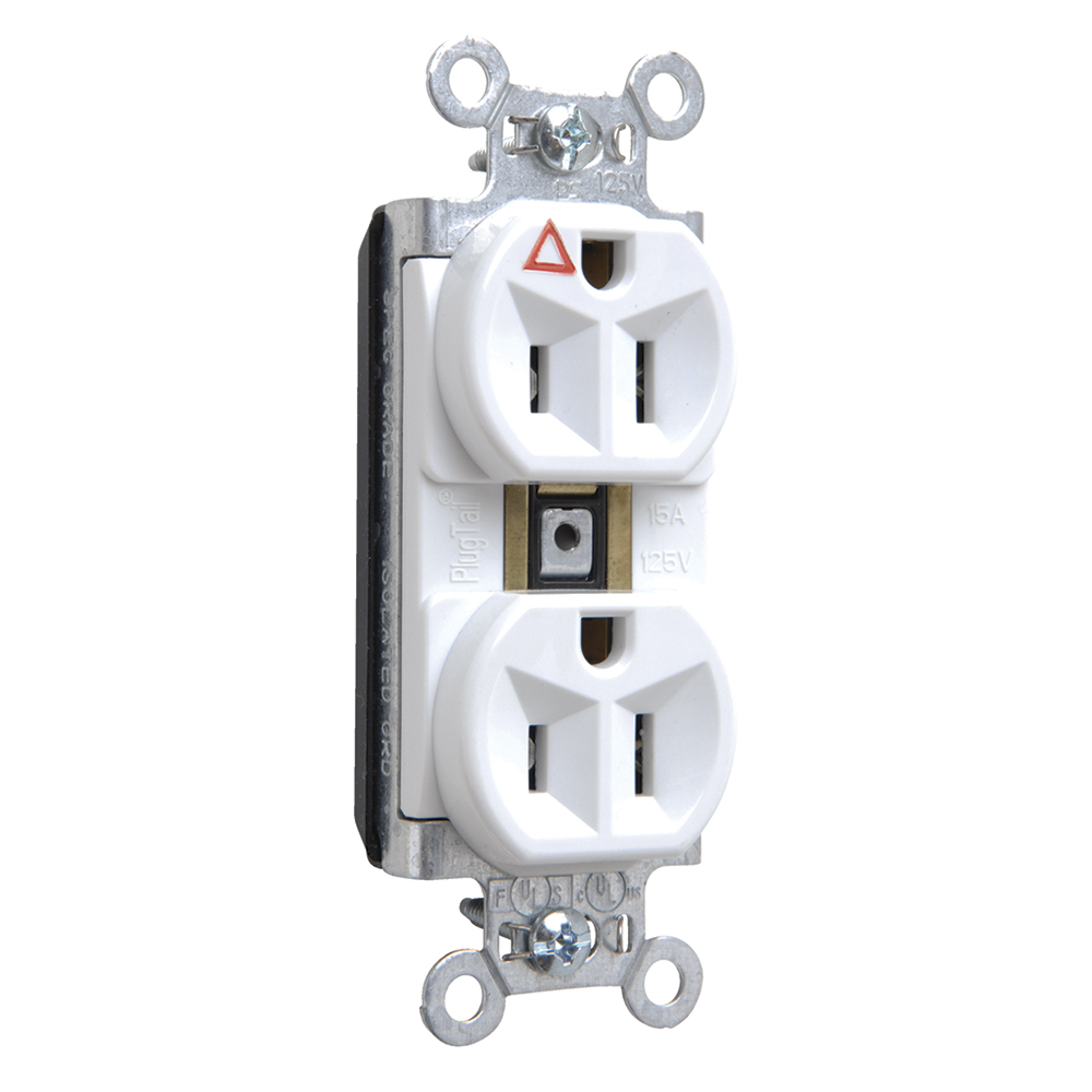 PlugTail Isolated Ground Spec Grade Duplex Receptacle 15amp 125volt White