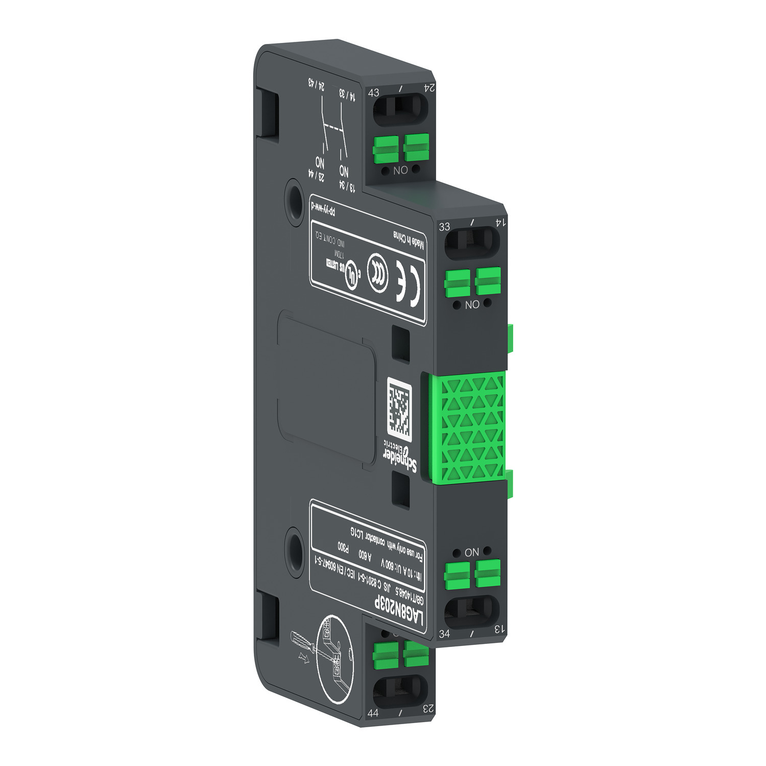 Auxiliary contact block,TeSys Giga contactor,2NO,lateral face side mounting,push-in terminals L1/R1