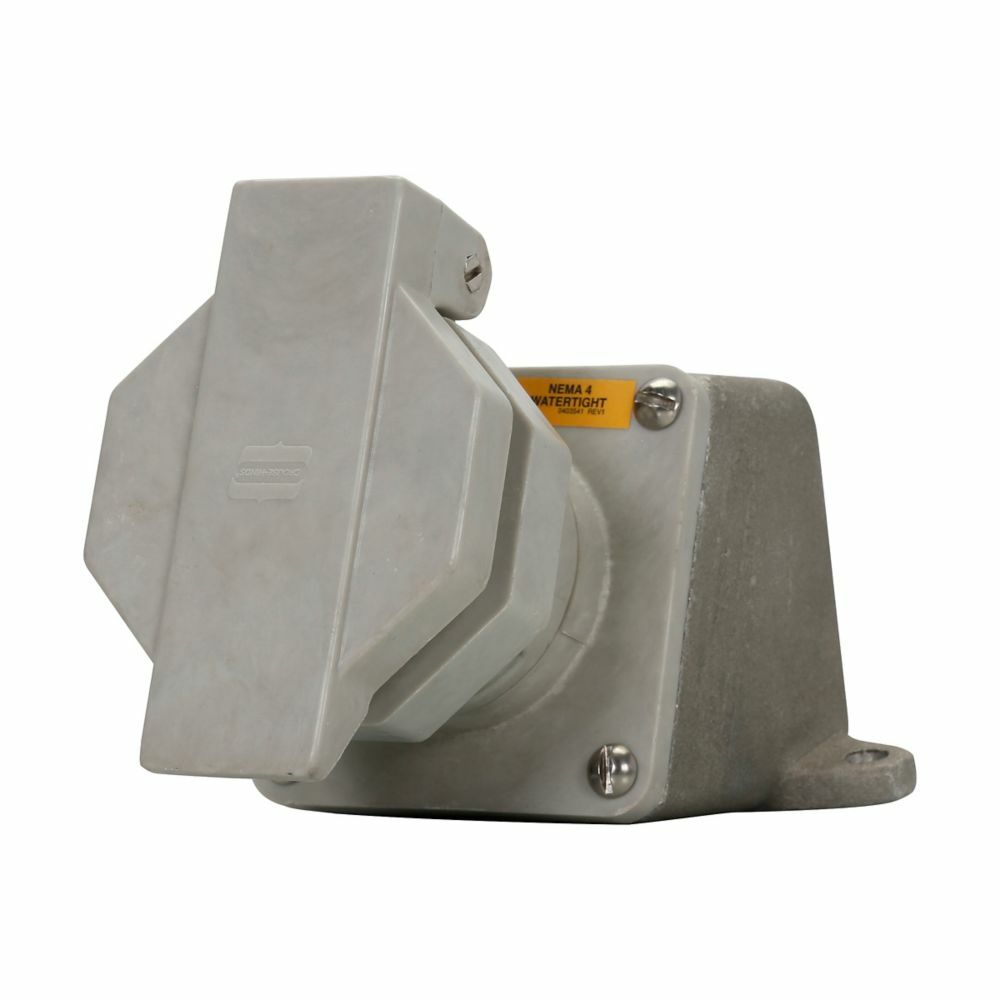 Eaton Crouse-Hinds series Arktite NRE receptacle assembly, 30A, Three-wire, four-pole, 50-400 Hz, Style 2, Krydon fiberglass-reinforced polyester, Snap-on cap/spring door, 1", 600 Vac/250 Vdc