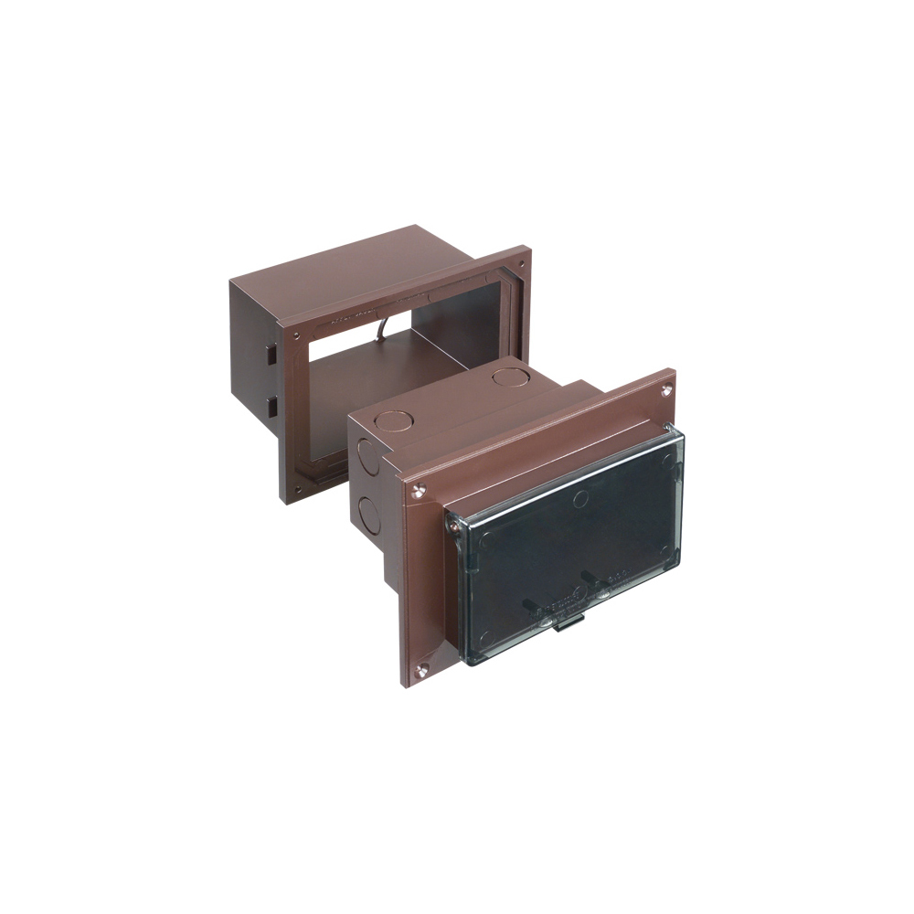Low profile Inbox with adapter sleeve for new brick. Vertical with weatherproof while in use clear cover and brown box.