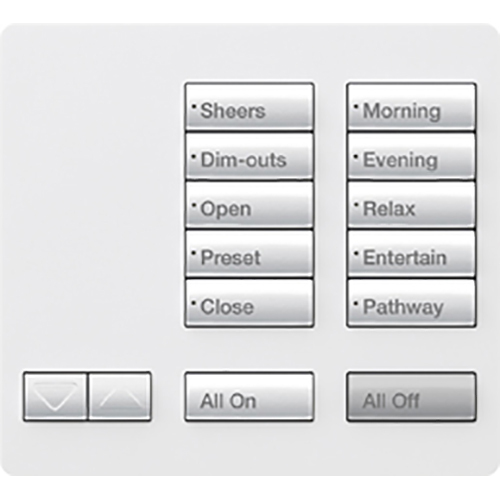 Lutron RadioRA 2 Tabletop Designer Keypad, 10 button with Raise/Lower, All On and All Off - Snow