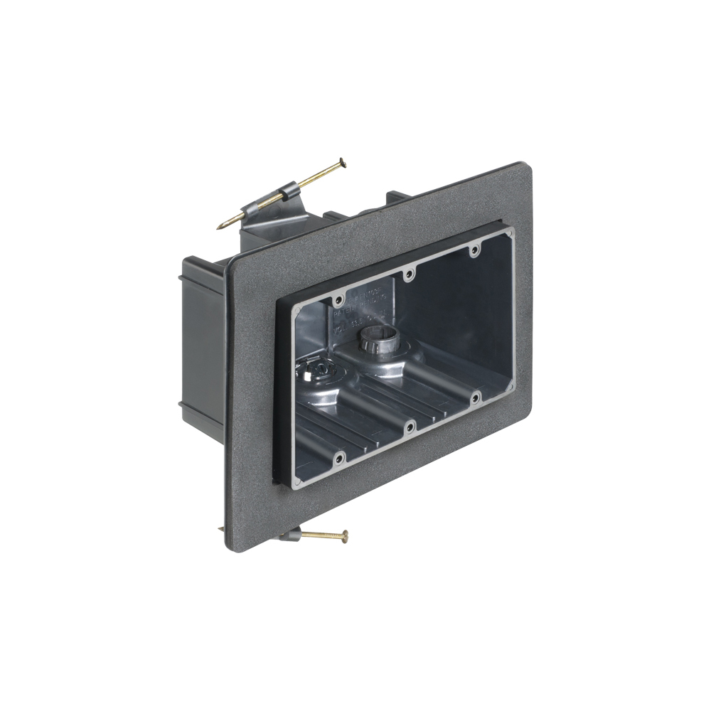 Versatile non conductive outlet box for new construction, three gang screw on. 59 cu inches.