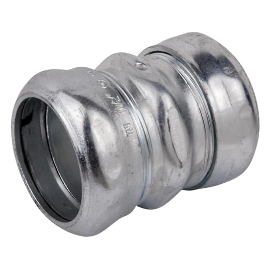 Compression Coupling, Concrete Tight, Conduit Size 1-1/2 Inch, Length 2.500 Inches, Material Zinc Plated Steel, For use with EMT Conduit