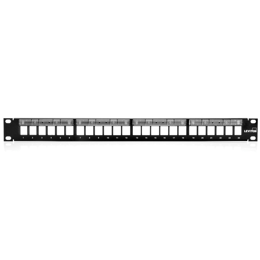 24-Port 1RV Quickport Patch Panel, Accepts Copper, Fiber, A/V Quickport Modules, 19" Rack Mountable, Cable Management Bar, Black