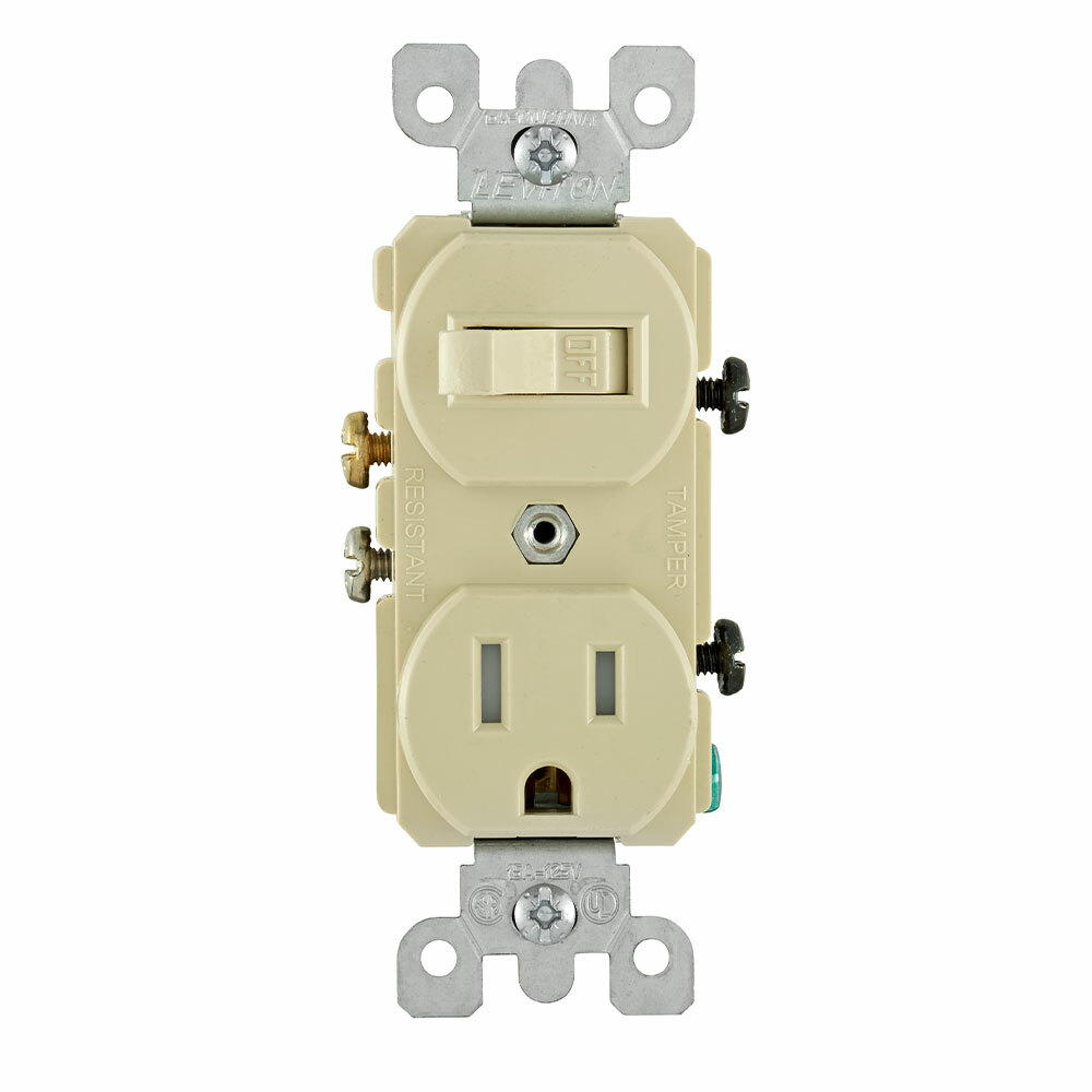 Combination, 15 Amp, 120 Volt AC Toggle Switch, and 15amp, 125 Volt 5-15R Tamper Resistant Receptacle, Grounding, Ivory