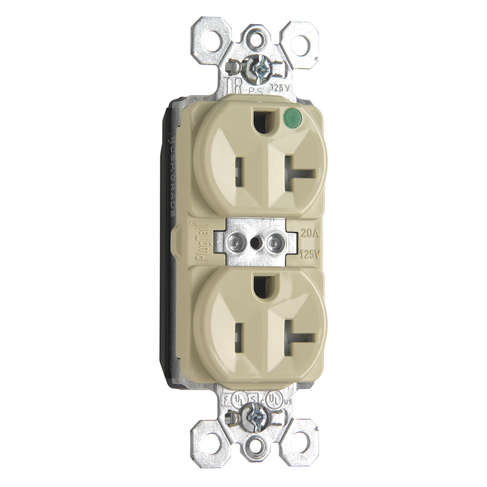 Hospital Grade Duplex Receptalces, 20 Amp, Ivory