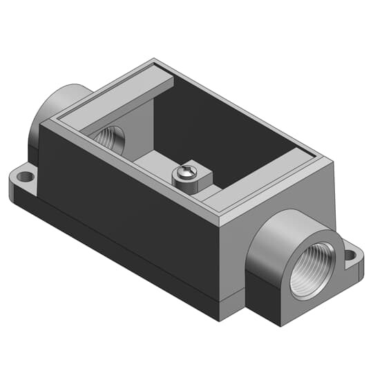1 Inch Shallow 1 Gang Cast Device Box, Gray Iron Zinc Plated, Thru-Feed, Suitable for Wet Locations When Used with Gasketed Covers