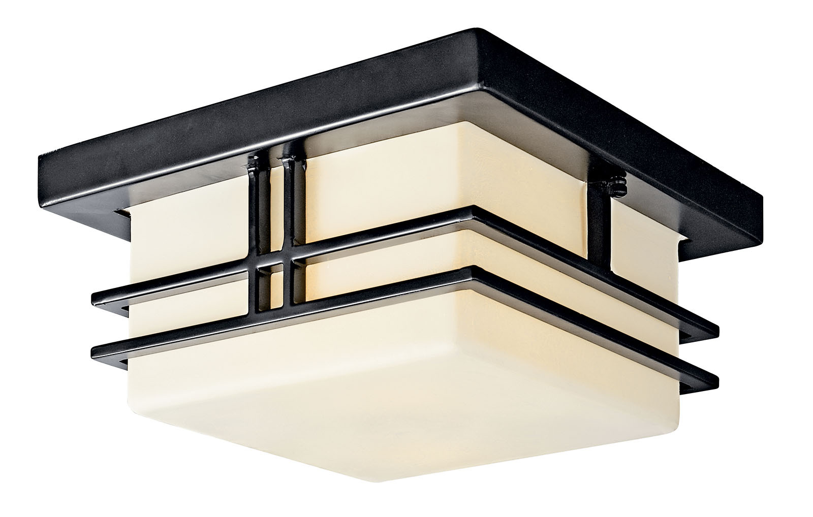 The Tremillo(TM) 11.5in; 2 Light outdoor semi flush light features an updated arts and crafts look with its satin etched cased opal glass and Black finish. The Tremillo semi flush light works in a traditional environment.