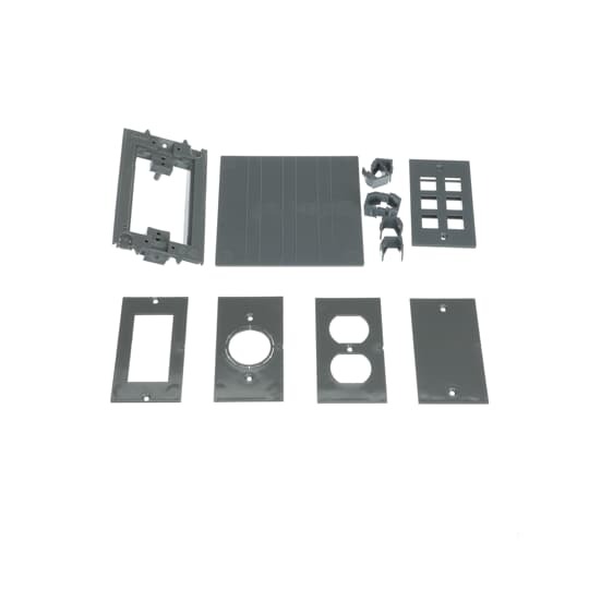 Rectangular Floor Box Adapter Kit, Gray, Non-Metallic, 1 Yoke/Activation Ring, 1 Divider, 1 Gasket, Competitive Cover, 1 Hardware Kit, 1 Blank Plate, 1 Duplex Plate, 1 GFCI Plate, 1 Single Receptacle Plate, 1 Low Voltage Plate (6 Ports)