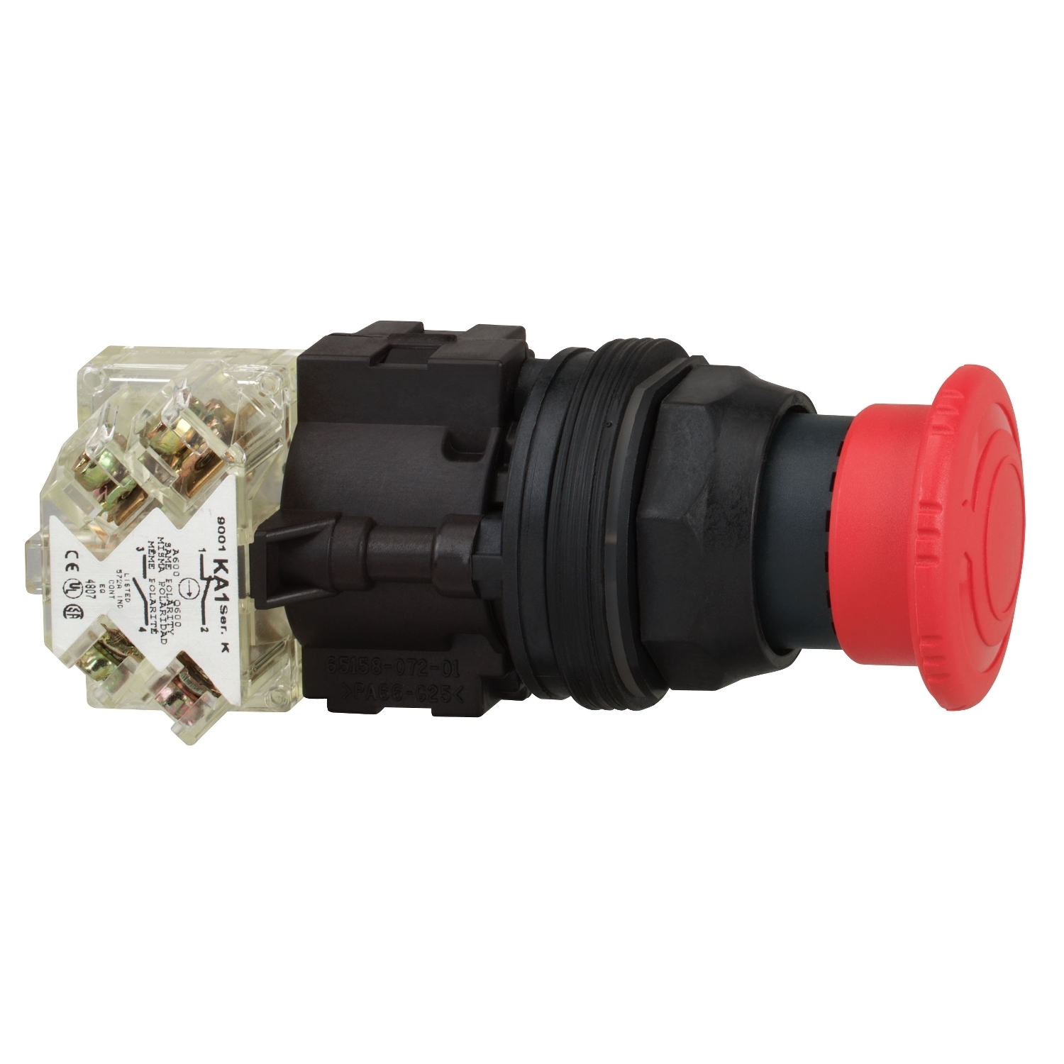 Emergency stop push button, Harmony 9001SK, plastic, mushroom 40mm, red, 30mm, 2 positions, turn to release, 1 C/O
