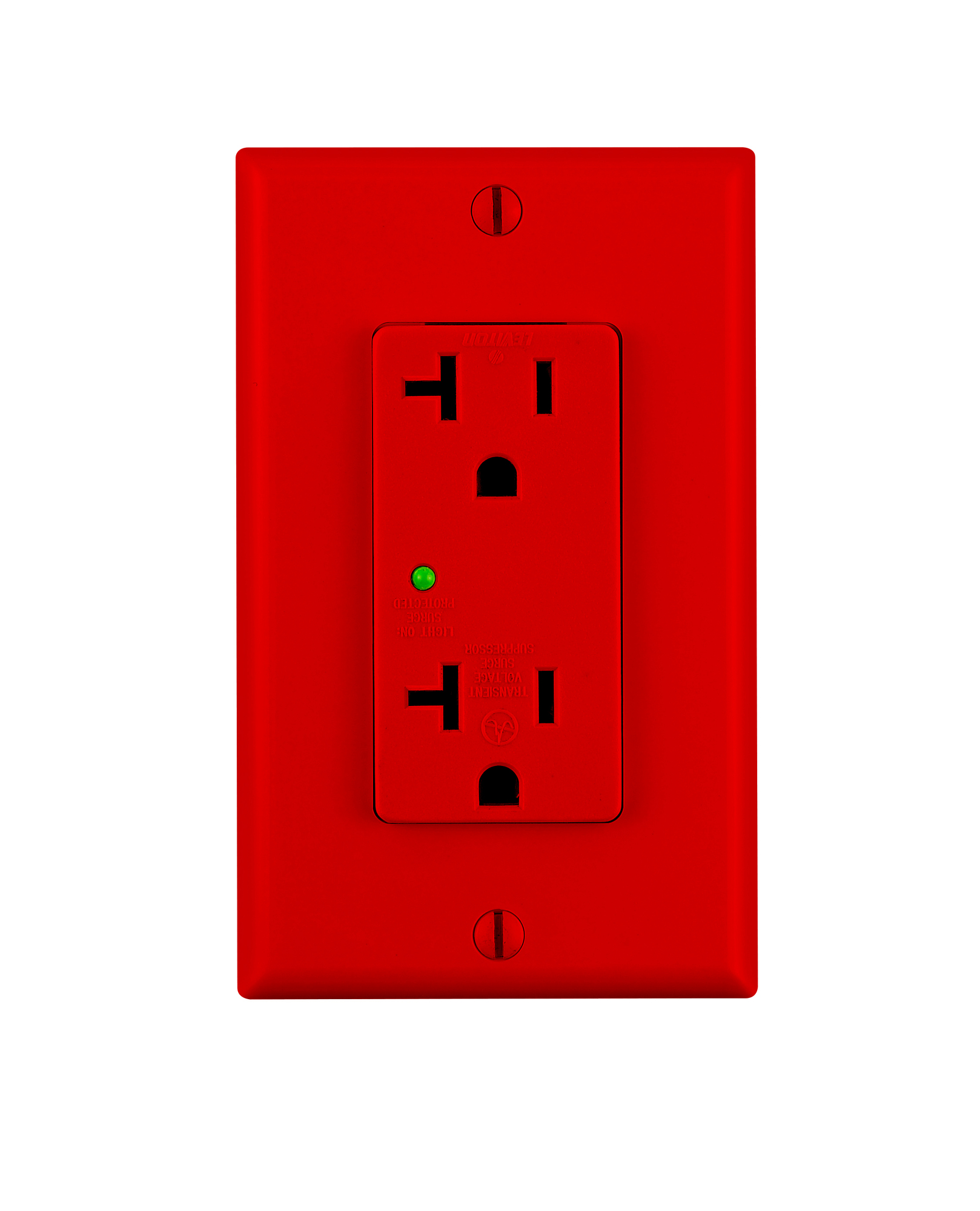 20A 125V. Surge Suppressor Device. Duplex Receptacle. Commercial Specification Grade. Non-alarmed. Back and Side Wired. Clamping L-N. L-G. N-G 500/600/600V. Type 3 3kA In. Listed To UL 1449 3rd Edition. - Red