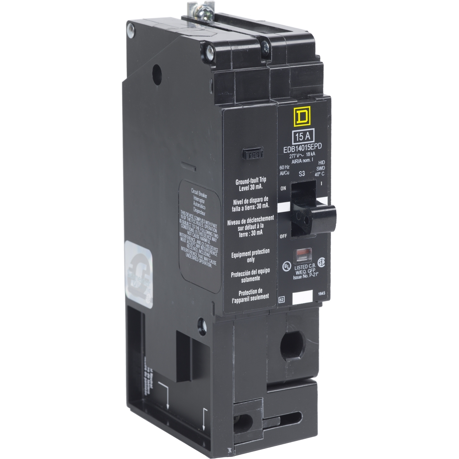 Mini circuit breaker, E-Frame, 20A, 1 pole, 277VAC, 100kA max, bolt on, 30mA ground fault protection [TAA]