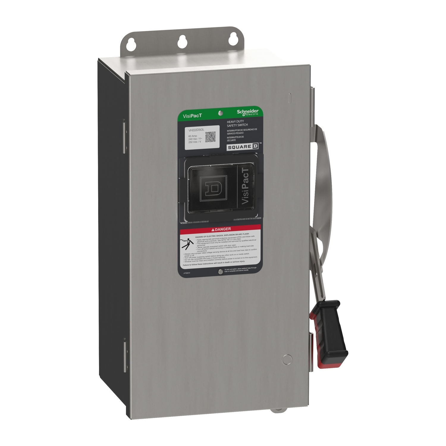 Safety switch, VisiPacT, heavy duty, fused, viewing window, NEMA 4X, 240V, 60A, 3 pole, ground lugs