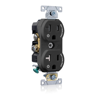 Tamper Resistant Duplex Receptacle, 2-Pole 3-Wire, NEMA 5-20R, 20A-125V, Black, Back And Side Wired, Self Grounding, Triple-combination-head Screws, Commercial Spec Grade - 2 Plug Controlled Markings Universal Marking Orientation