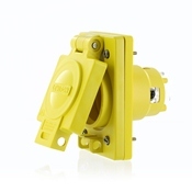 20 Amp, 120/208 Volt 3-phase WYE, 4P, 5W, NEMA L21-20, Industrial Grade, Grounding, Wetguard, Locking Single Inlet, Yellow