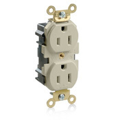 15 Amp, 125 Volt, Wide Body Duplex Receptacle, Industrial Grade, Straight Blade, Self Grounding, Ivory