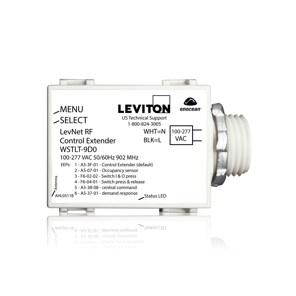 Levnet Rf Wireless Control Extender - Transmitting Status - Photocell, Timer, Manual Switch, Master Circuit To Control Wireless Slave Receiver's, Small Box Retail, Retro-fit, Energy Management, Flying Lead Connections, 120-277VAC, 902MHz, Threaded Mount, Enocean - White