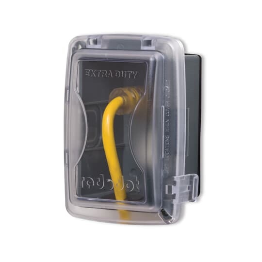 Single Gang While-In-Use Universal Medium Cover, 2-7/8 Inch Internal Depth, Clear, Non-Metallic, For use with Duplex, GFI, Switch and Single Receptacles