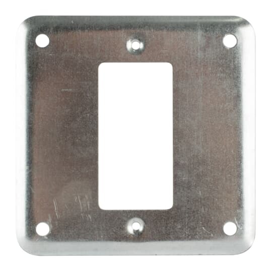Square Box Surface Cover, 4 Inch Square, 1/8 Inch Raised, Galvanized Steel, For One GFI Receptacle