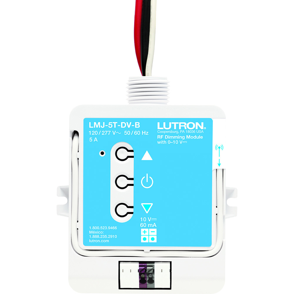 Lutron RF Dimming module Controls up to 60mA of 0-10V ballasts, or LED drivers, based on input from RadioRA 2 and Homeworks systems, switches up to 5A